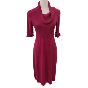 Evan Picone Black 3/4 Sleeve Cowl neck Ribbed sweater dress size M